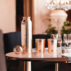 Set of Pure Copper Glossy Look Leak Proof Water Bottle & Two Glasses with a Gift Box, Drinkware