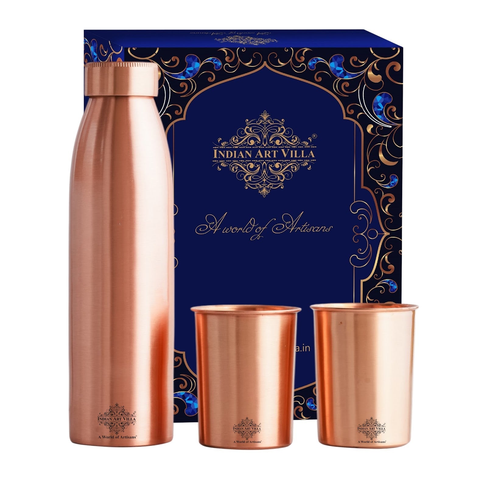 Pure Copper Drinkware Gift Set Seamless Design with Blue Gift Box