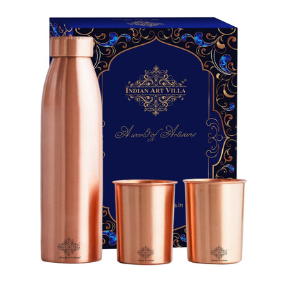 Pure Copper Drinkware Gift Set Seamless Design with Blue Gift Box