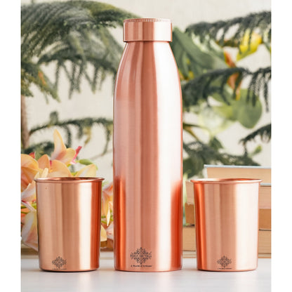 Pure Copper Drinkware Gift Set Seamless Design with Blue Gift Box