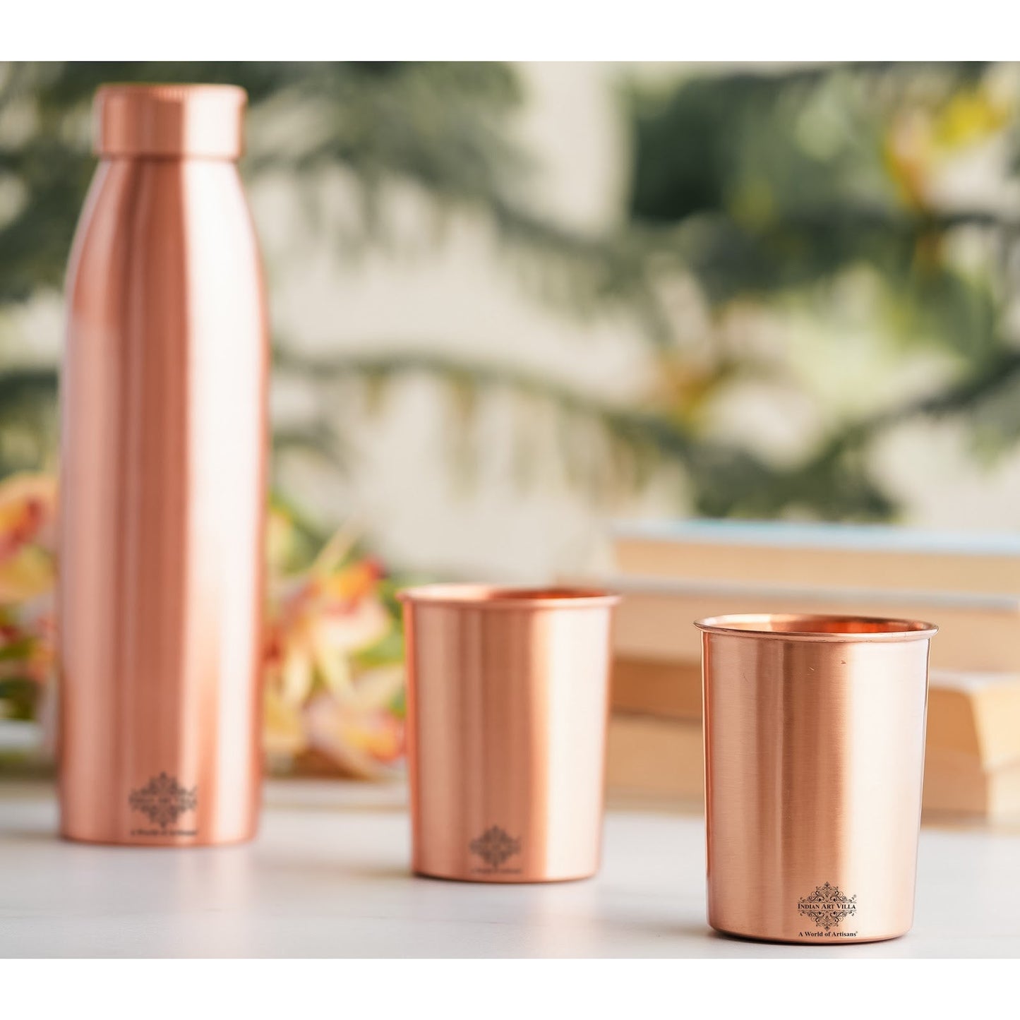 Pure Copper Drinkware Gift Set Seamless Design with Blue Gift Box