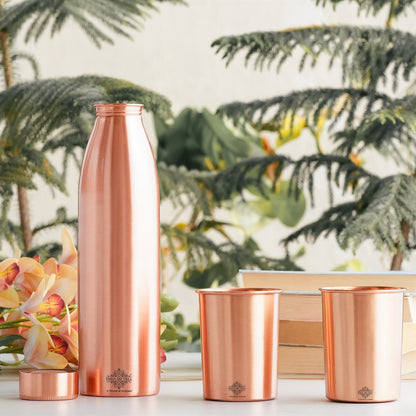 Pure Copper Drinkware Gift Set Seamless Design with Blue Gift Box