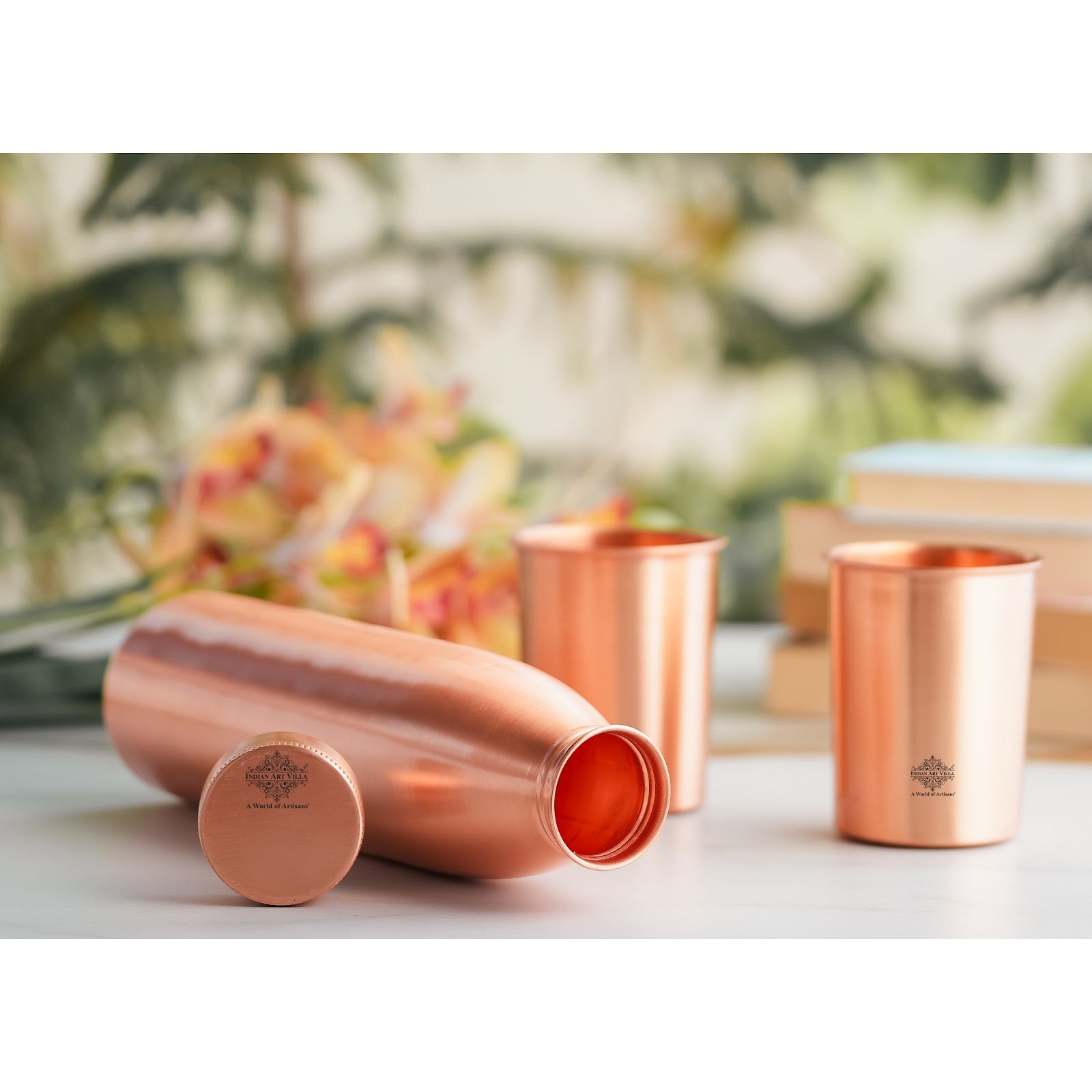 Pure Copper Drinkware Gift Set Seamless Design with Blue Gift Box