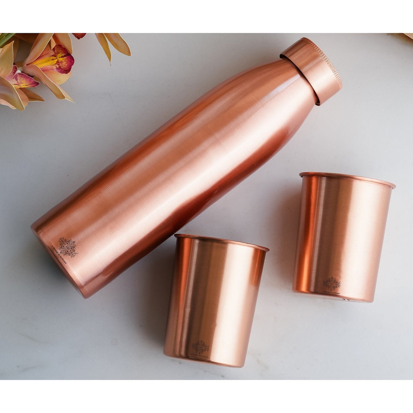 Pure Copper Drinkware Gift Set Seamless Design with Blue Gift Box