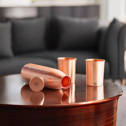 Pure Copper Drinkware Gift Set Seamless Design with Blue Gift Box