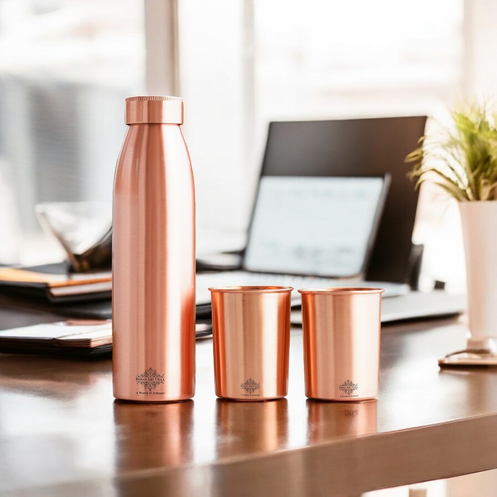 Pure Copper Drinkware Gift Set Seamless Design with Blue Gift Box