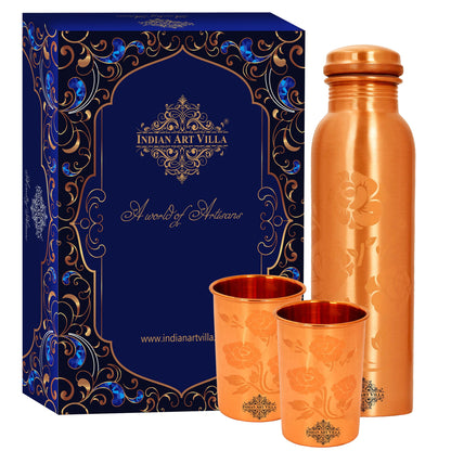 Pure Copper Bottle With 2 Glass Gift Set Magic Bottle & 2Glass