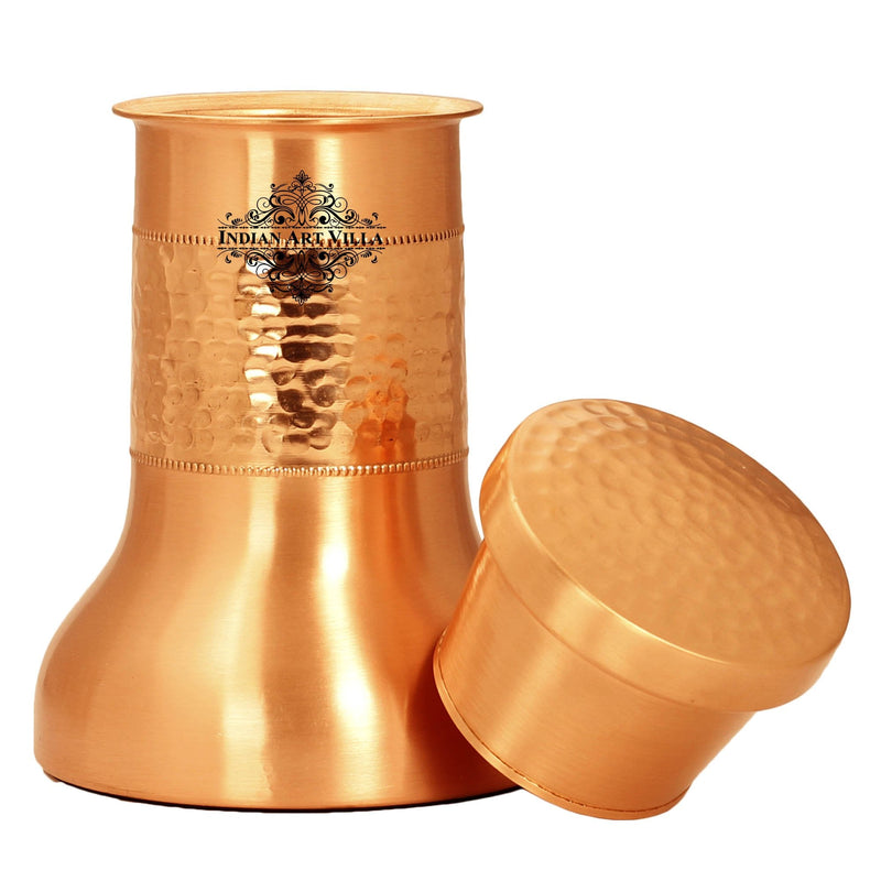 Pure Copper Hammered Design Smooth Bedroom Bottle with Glass
