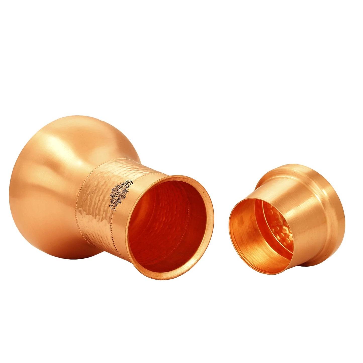 Pure Copper Hammered Design Smooth Bedroom Bottle with Glass