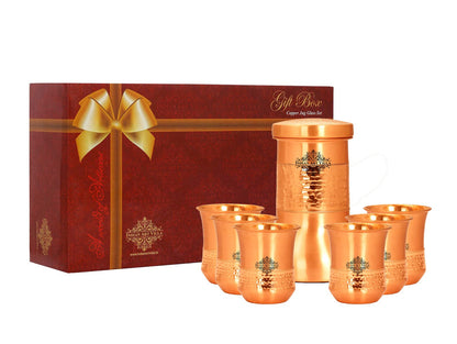 Pure Copper Hammered Design Smooth Bedroom Bottle with Glass