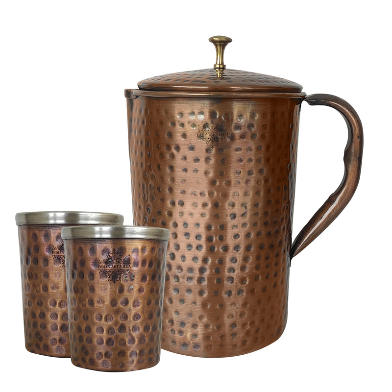 Steel Copper Antique Dark Tone 1 Jug & Glass Set With Gift Box