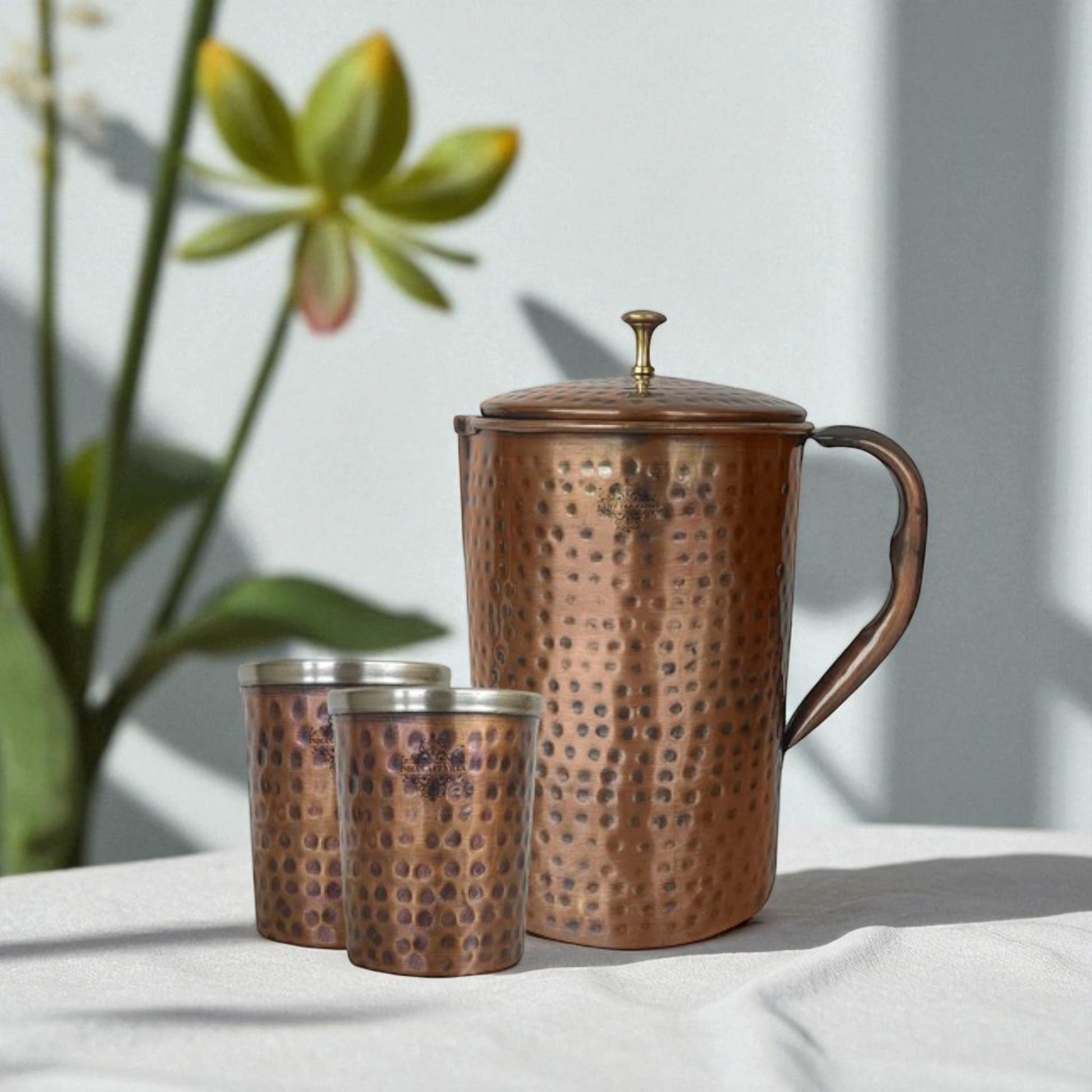 Steel Copper Antique Dark Tone 1 Jug & Glass Set With Gift Box