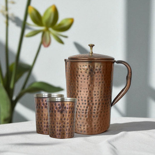 Steel Copper Antique Dark Tone 1 Jug & Glass Set With Gift Box