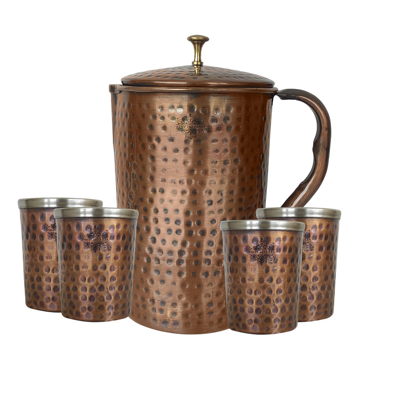 Steel Copper Antique Dark Tone 1 Jug & Glass Set With Gift Box