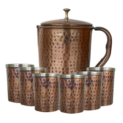 Steel Copper Antique Dark Tone 1 Jug & Glass Set With Gift Box