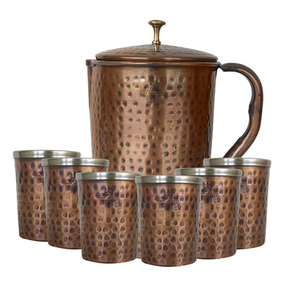 Steel Copper Antique Dark Tone 1 Jug & Glass Set With Gift Box