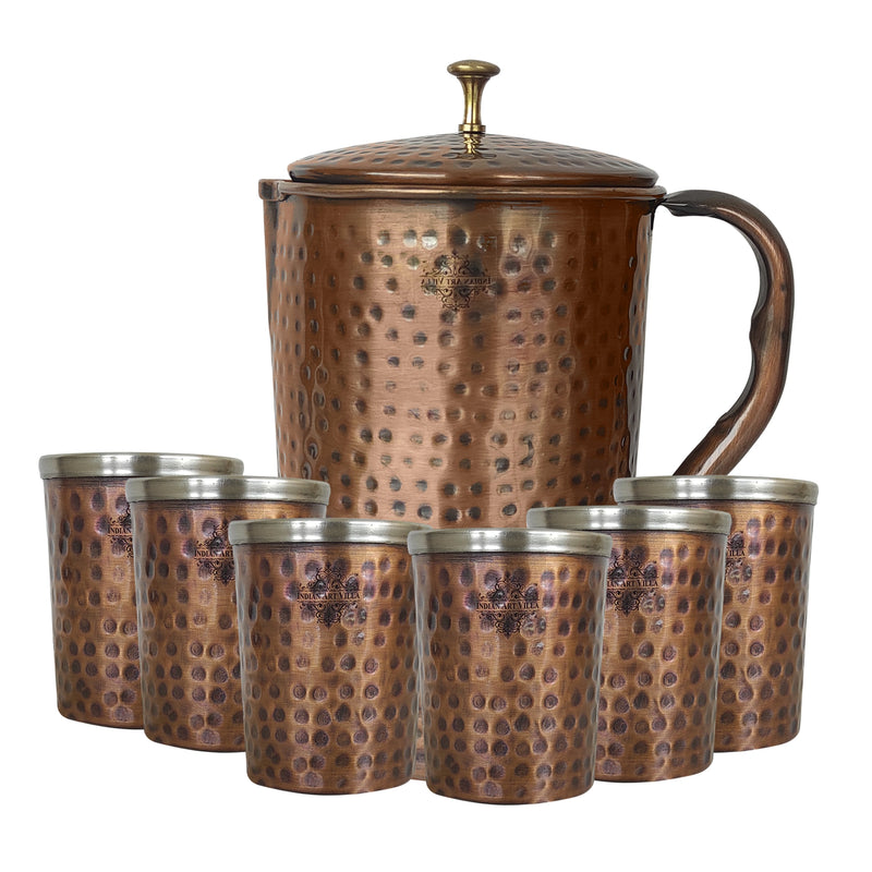 Steel Copper Antique Dark Tone 1 Jug & Glass Set With Gift Box