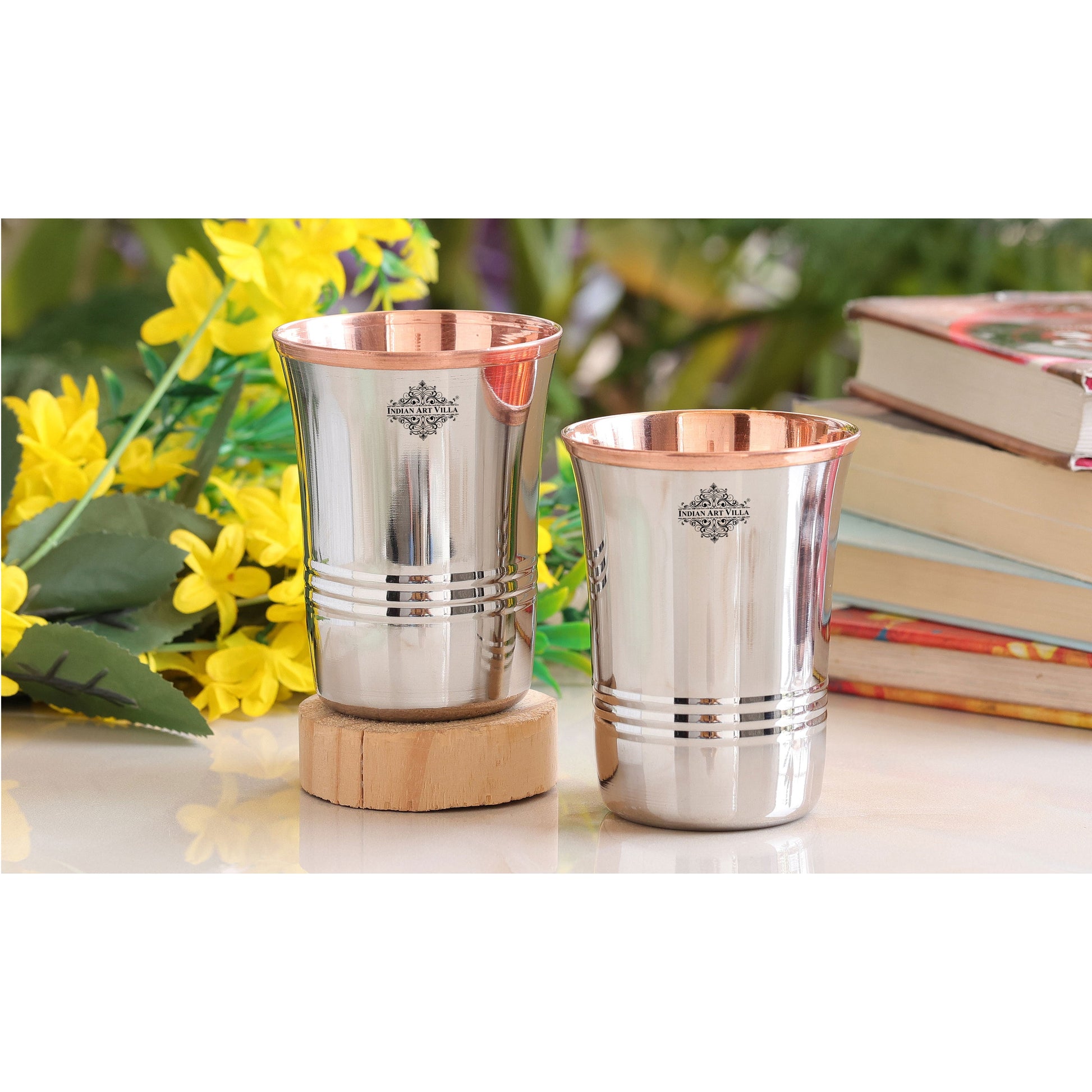 Steel Copper Drinkware Gift Set of Mirror Line Design 1 Jug & Glasses With Black Gift Box, Jug-1500 ml & Glass-300 ml