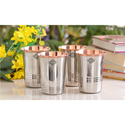 Steel Copper Drinkware Gift Set of Mirror Line Design 1 Jug & Glasses With Black Gift Box, Jug-1500 ml & Glass-300 ml