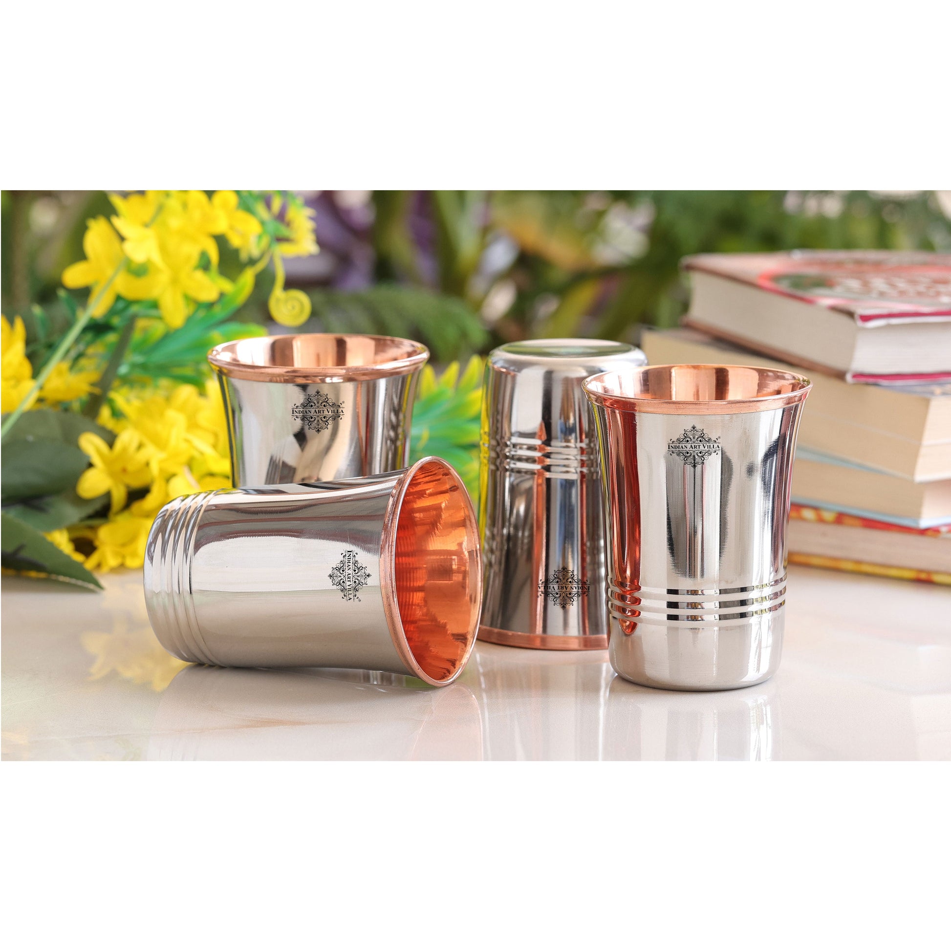 Steel Copper Drinkware Gift Set of Mirror Line Design 1 Jug & Glasses With Black Gift Box, Jug-1500 ml & Glass-300 ml