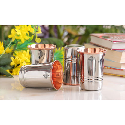 Steel Copper Drinkware Gift Set of Mirror Line Design 1 Jug & Glasses With Black Gift Box, Jug-1500 ml & Glass-300 ml