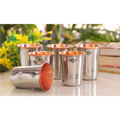 Steel Copper Drinkware Gift Set of Mirror Line Design 1 Jug & Glasses With Black Gift Box, Jug-1500 ml & Glass-300 ml