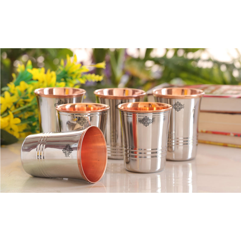 Steel Copper Drinkware Gift Set of Mirror Line Design 1 Jug & Glasses With Black Gift Box, Jug-1500 ml & Glass-300 ml