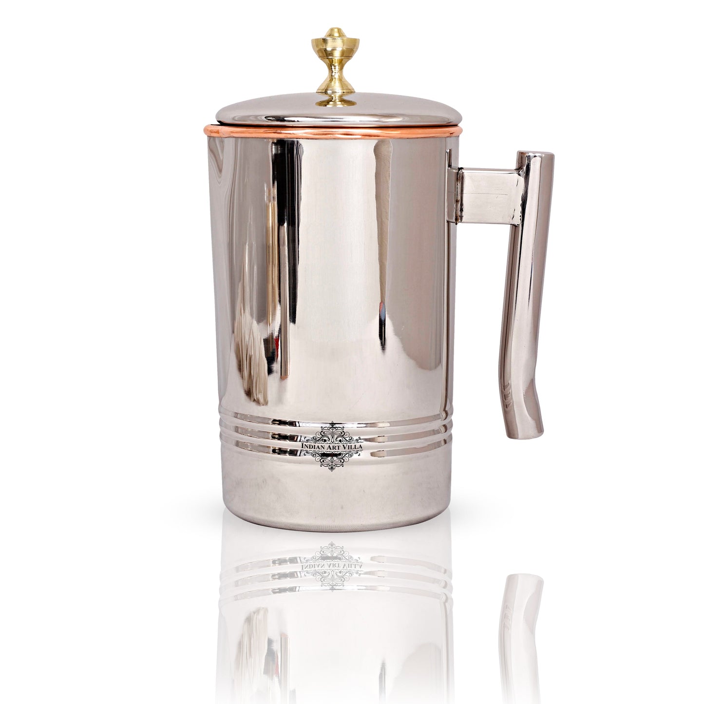 Steel Copper Drinkware Gift Set of Mirror Line Design 1 Jug & Glasses With Black Gift Box, Jug-1500 ml & Glass-300 ml