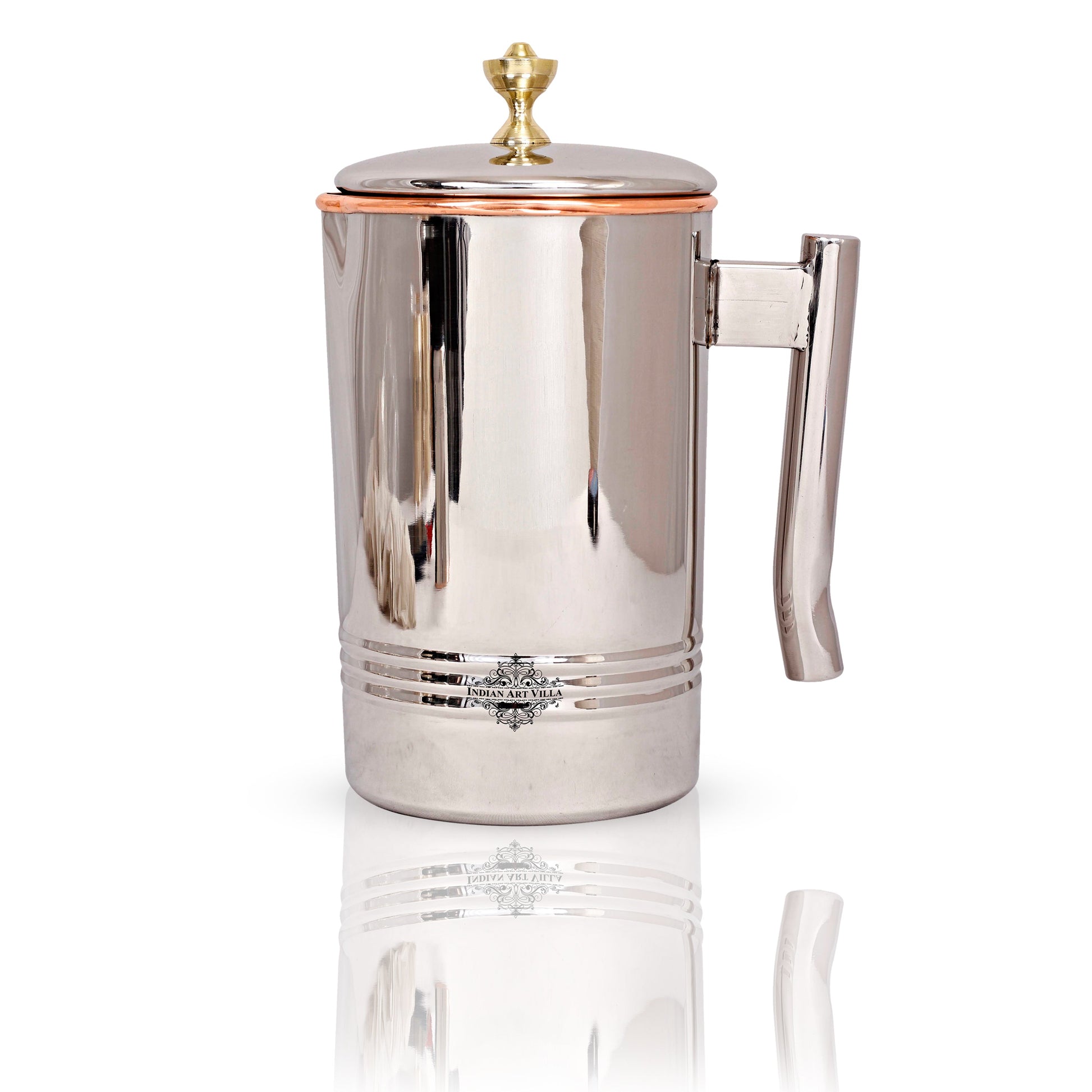 Steel Copper Drinkware Gift Set of Mirror Line Design 1 Jug & Glasses With Black Gift Box, Jug-1500 ml & Glass-300 ml