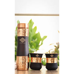 Copper Drinkware Gift Set of 2 Glass and 1 Bottle With Silk Finish Color