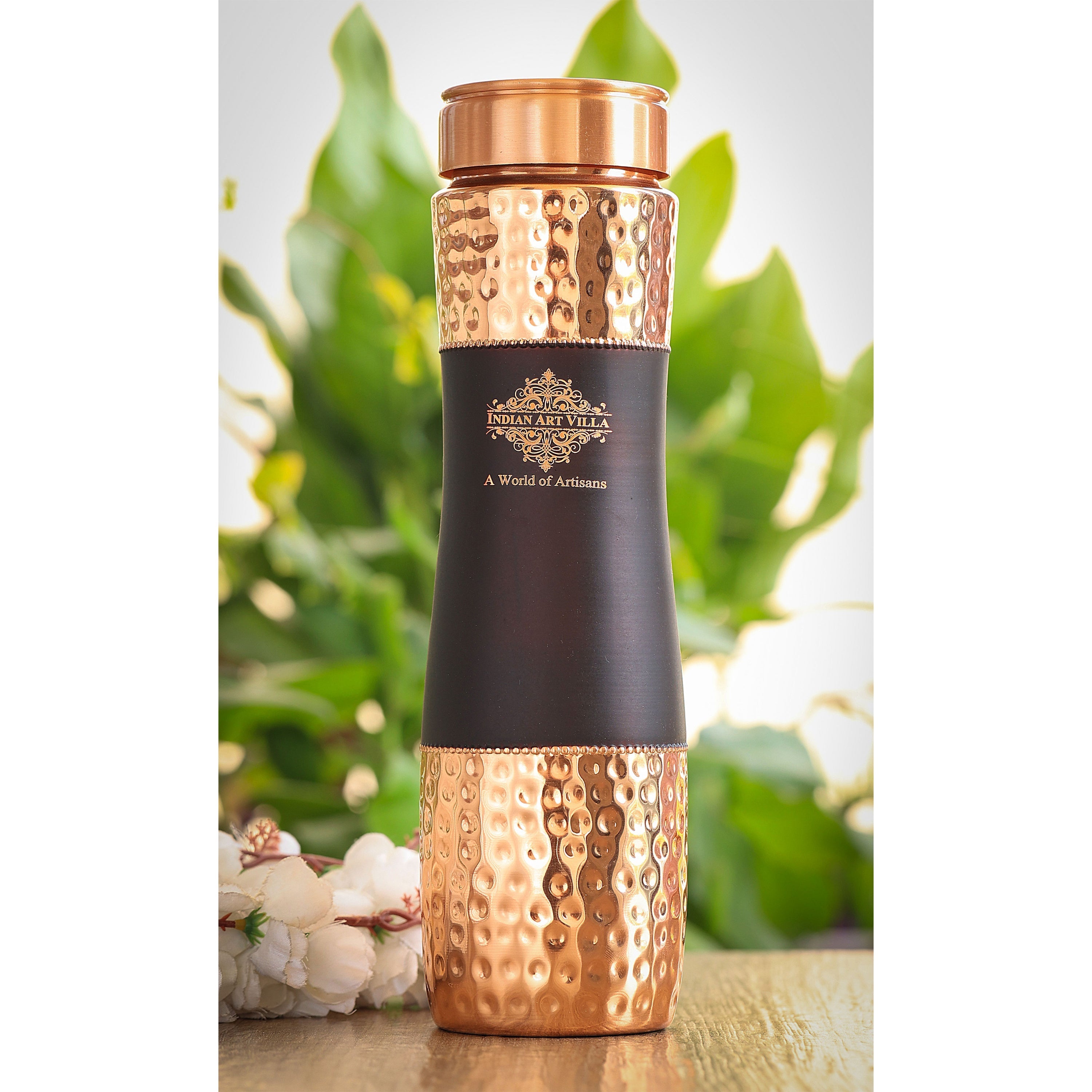 Copper Drinkware Gift Set of 2 Glass and 1 Bottle With Silk Finish Color