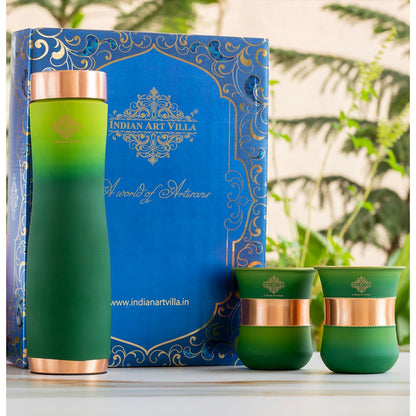 Matt Ombre Copper Bottle and Glass Set with Royal Look  Bottle-900 Ml, Glass-275Ml
