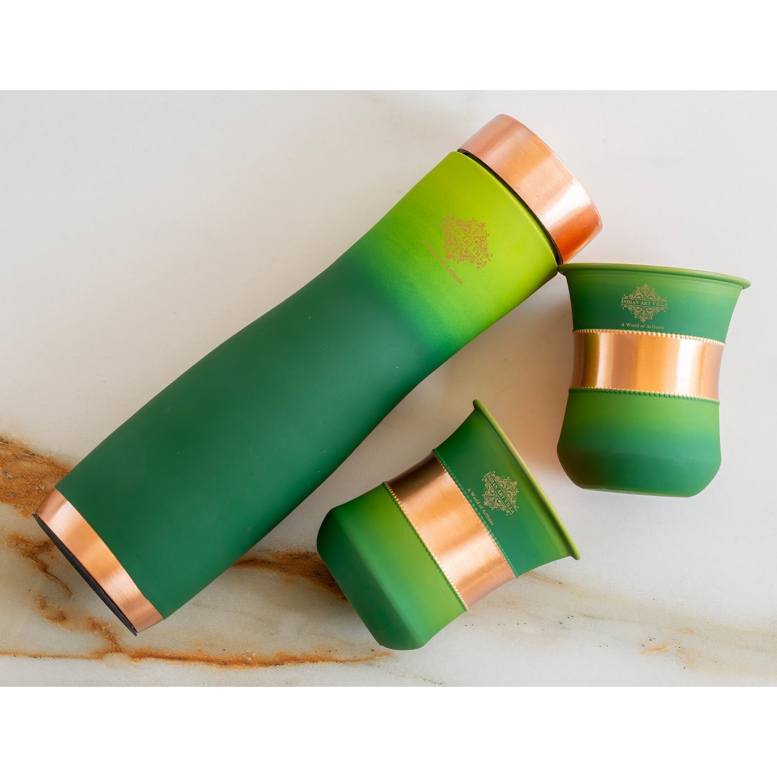 Matt Ombre Copper Bottle and Glass Set with Royal Look  Bottle-900 Ml, Glass-275Ml