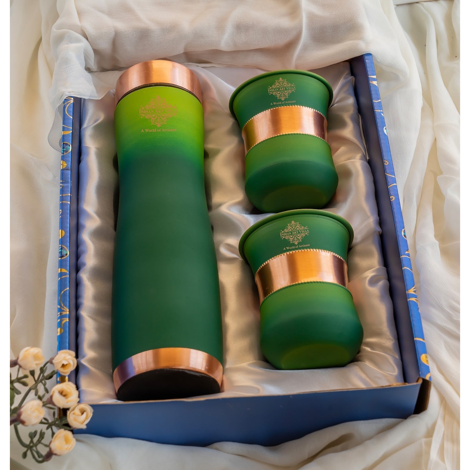 Matt Ombre Copper Bottle and Glass Set with Royal Look  Bottle-900 Ml, Glass-275Ml