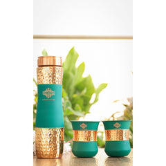 Copper Drinkware Gift Set of 2 Glass and 1 Bottle With Silk Finish Color