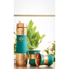 Copper Drinkware Gift Set of 2 Glass and 1 Bottle With Silk Finish Color