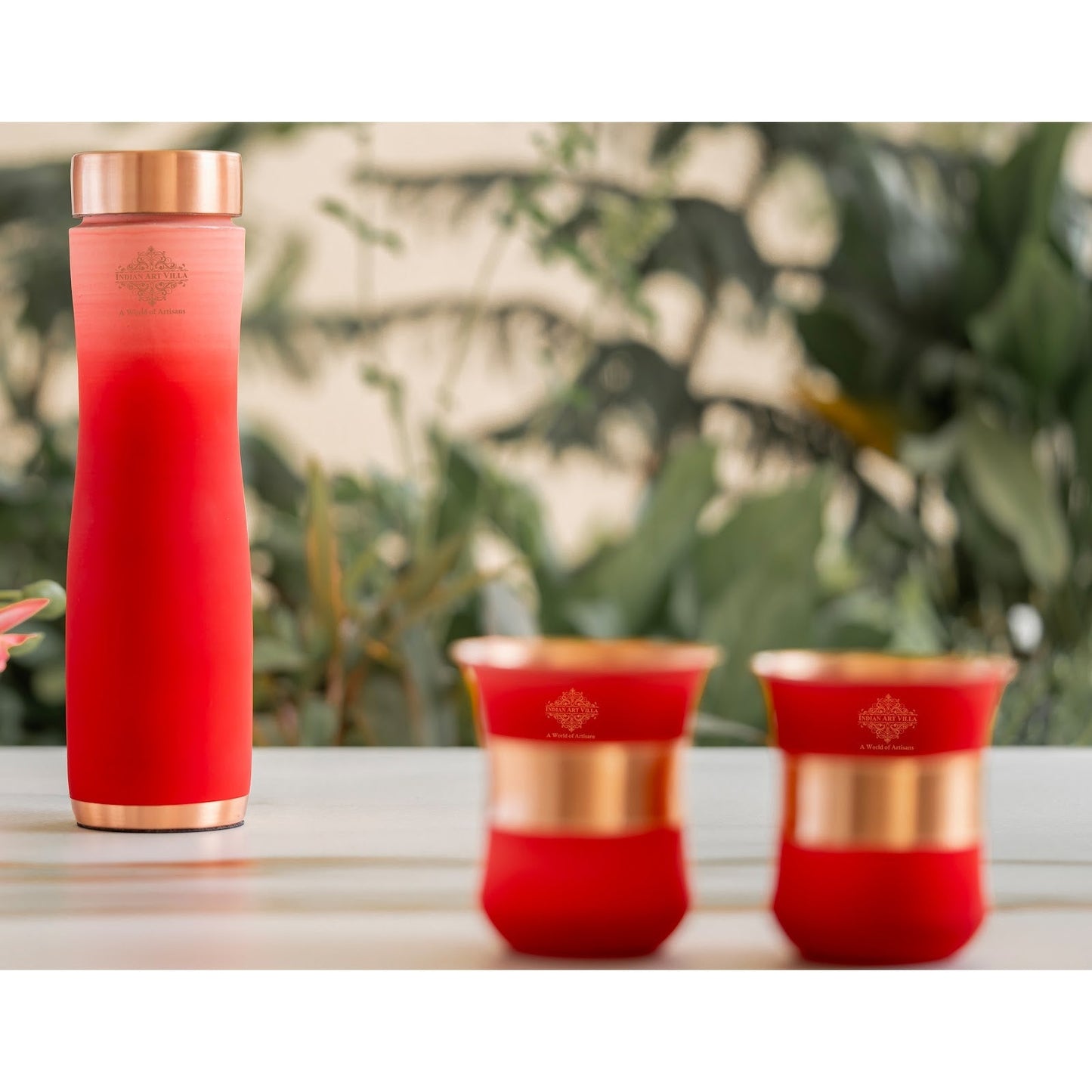 Matt Ombre Copper Bottle and Glass Set with Royal Look  Bottle-900 Ml, Glass-275Ml