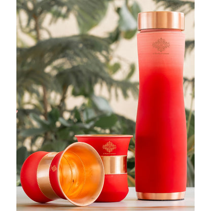 Matt Ombre Copper Bottle and Glass Set with Royal Look  Bottle-900 Ml, Glass-275Ml