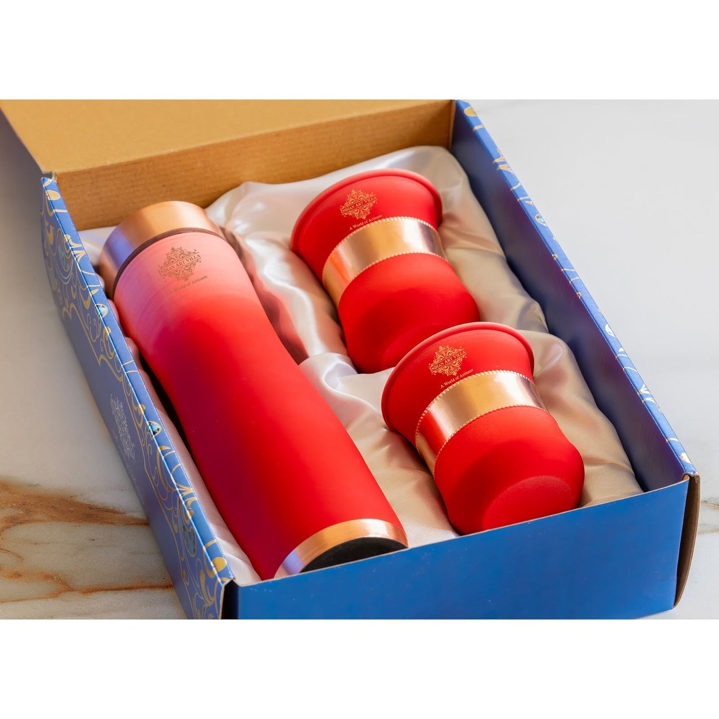 Matt Ombre Copper Bottle and Glass Set with Royal Look  Bottle-900 Ml, Glass-275Ml