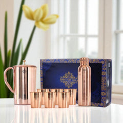 Handcrafted Pure Copper Drinkware Gift Set with Shine Finish Design, Good For Health, Drinkware, Serveware Set