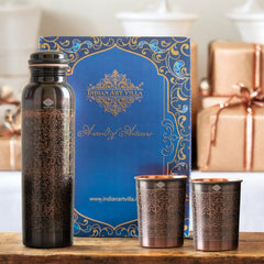 Pure Copper Antique Embossed Bottle Gift Set