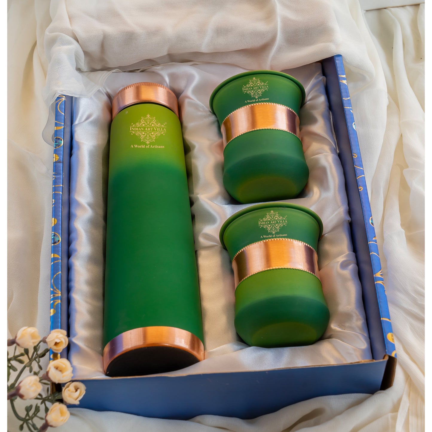 Pure Copper Bottle Pyramid  Shape With 1 Bottle &  2 Glass Set