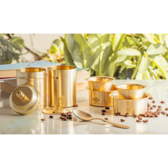 Pure Brass South Indian Coffee Filter Gift Set with 2 Dabra Sets – Traditional Matt Finish, Velvet Gift Box Perfect For Gifting