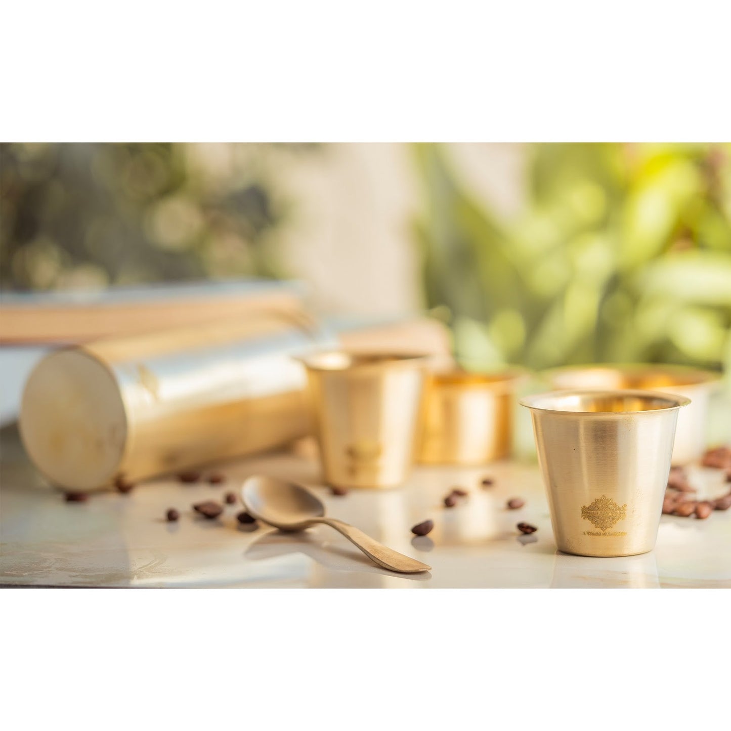 Pure Brass South Indian Coffee Filter Gift Set with 2 Dabra Sets – Traditional Matt Finish, Velvet Gift Box Perfect For Gifting