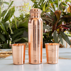 Pure Copper Drinkware Gift Set With Embossed Design