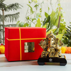 Brass Finish Ganesh Ji Murti with Velvet Gift Box