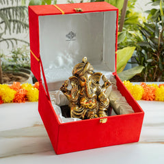 Brass Finish Ganesh Ji Murti with Velvet Gift Box