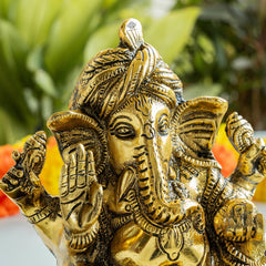 Brass Finish Ganesh Ji Murti with Velvet Gift Box