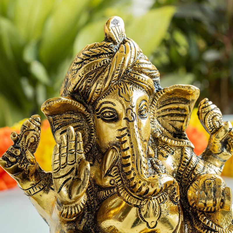 Brass Finish Ganesh Ji Murti with Velvet Gift Box