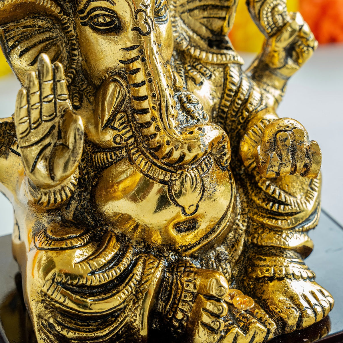 Brass Finish Ganesh Ji Murti with Velvet Gift Box